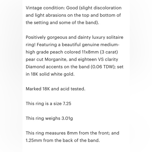 18K Morganite Diamond Ring: 3 Carat Pear Solitaire Peach Bezel Size 7.25 - Picture 11 of 11